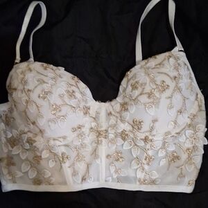 Chic White and Gold Embroidered Bralette